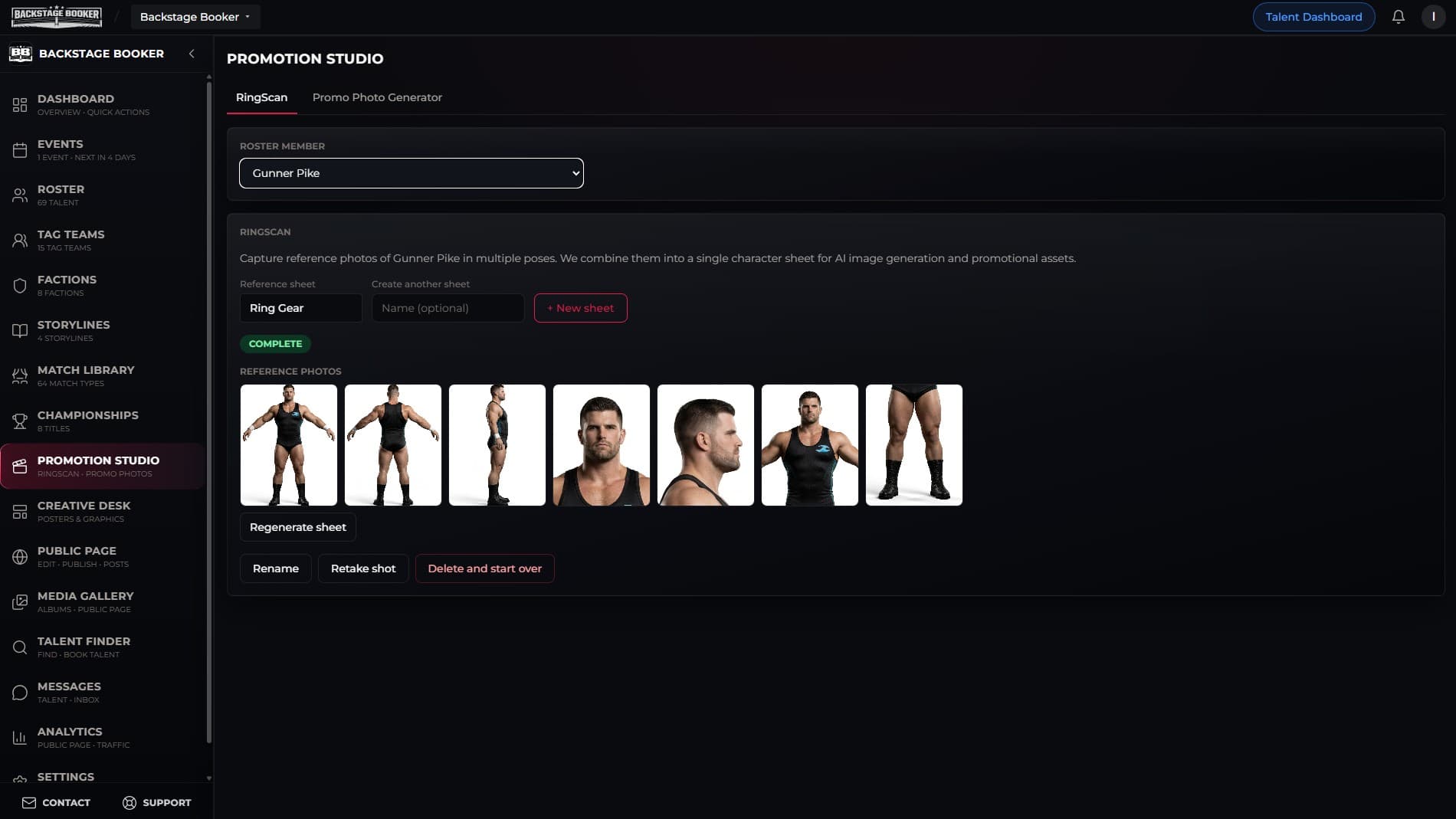 Promotion Studio — RingScan reference captures for roster talent